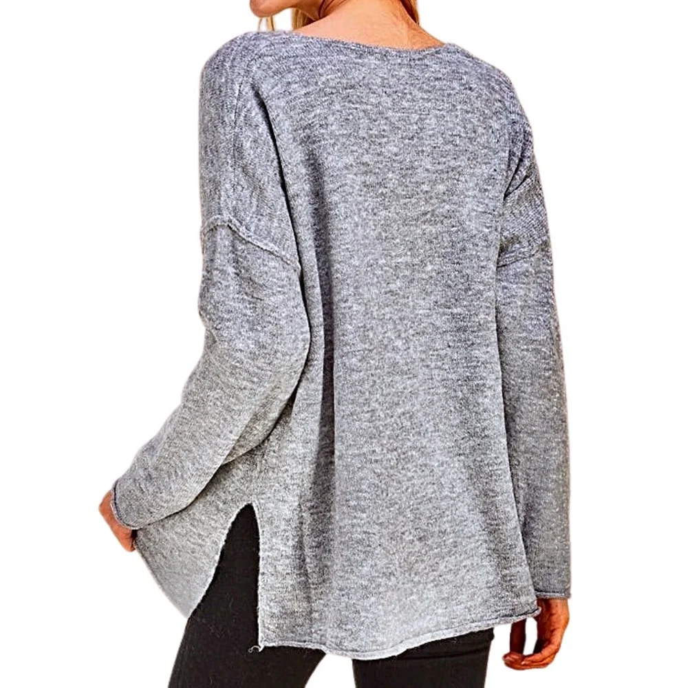 *BOUTIQUE* PINCH‎ Gray Side Slit V-Neck Sweater - Picture 4 of 4